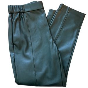 Ann Taylor The Faux Leather High Waist Easy Ankle Pant, NWT, Dark Green, Size MP